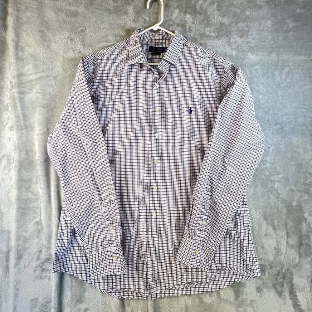 Polo Ralph Lauren XXL Slim Fit Gingham Check Button Down Shirt Men Blue‎